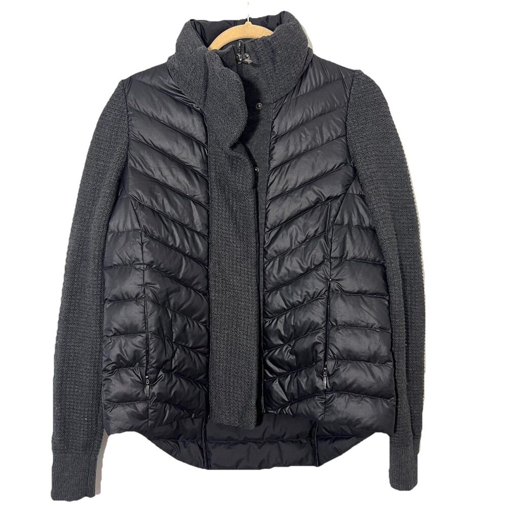 Athleta Jacket Women S Black Goose Down Sweater Sleeve High Neck Full Zip Casual